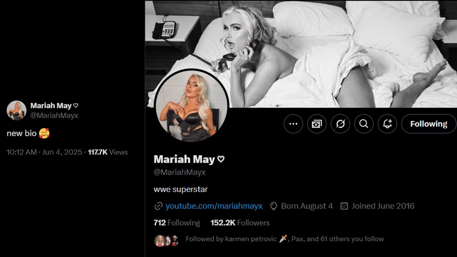 Screenshots of Mariah May's X handle